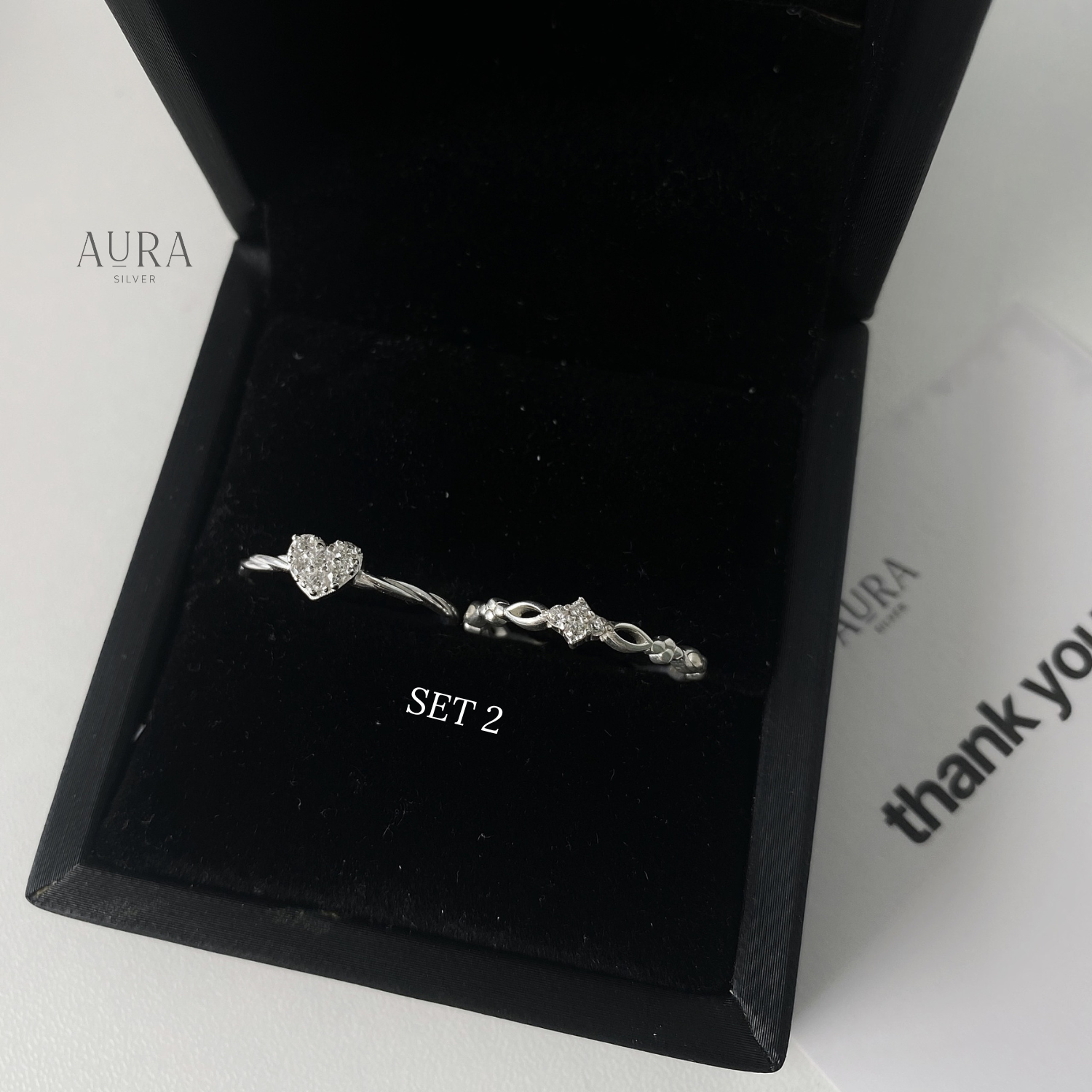 Set nhẫn bạc bạn thân gồm 2 chiếc Aura Silver