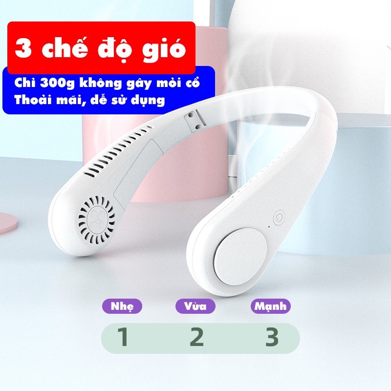 quạt đeo cổ đa năng, quạt mini 3 tốc độ, quạt đeo cổ usb