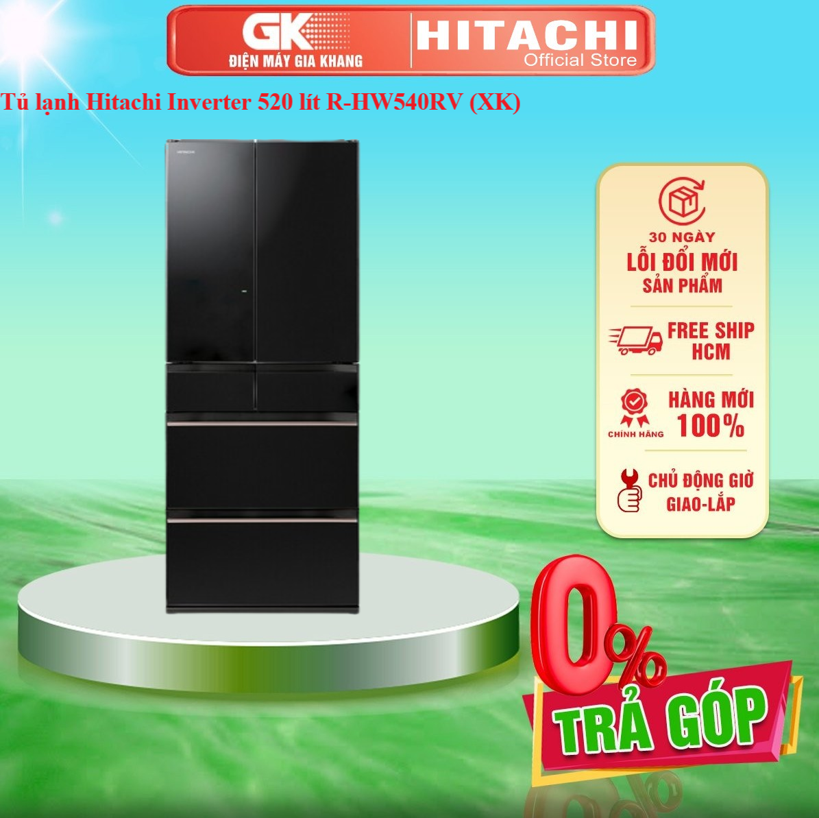 R-hw540rv - tủ lạnh hitachi inverter 520 lít r-hw540rv-xk - bảng điều khiển cảm ứng hiện đại làm đá tự động nhanh chóng - giao toàn quốc - freeship hcm