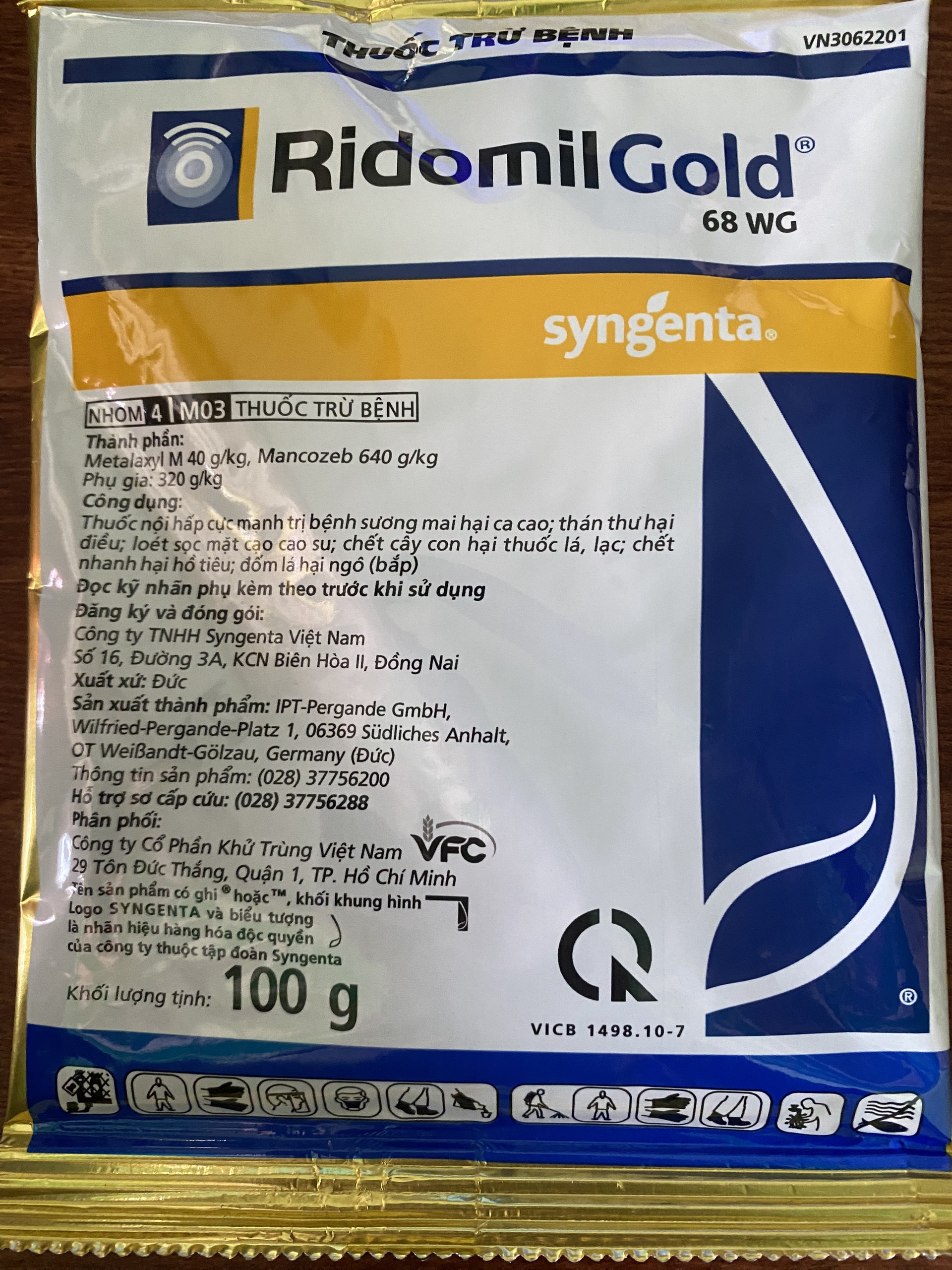 Thuốc trừ bệnh ridomil gold 68wg 100g