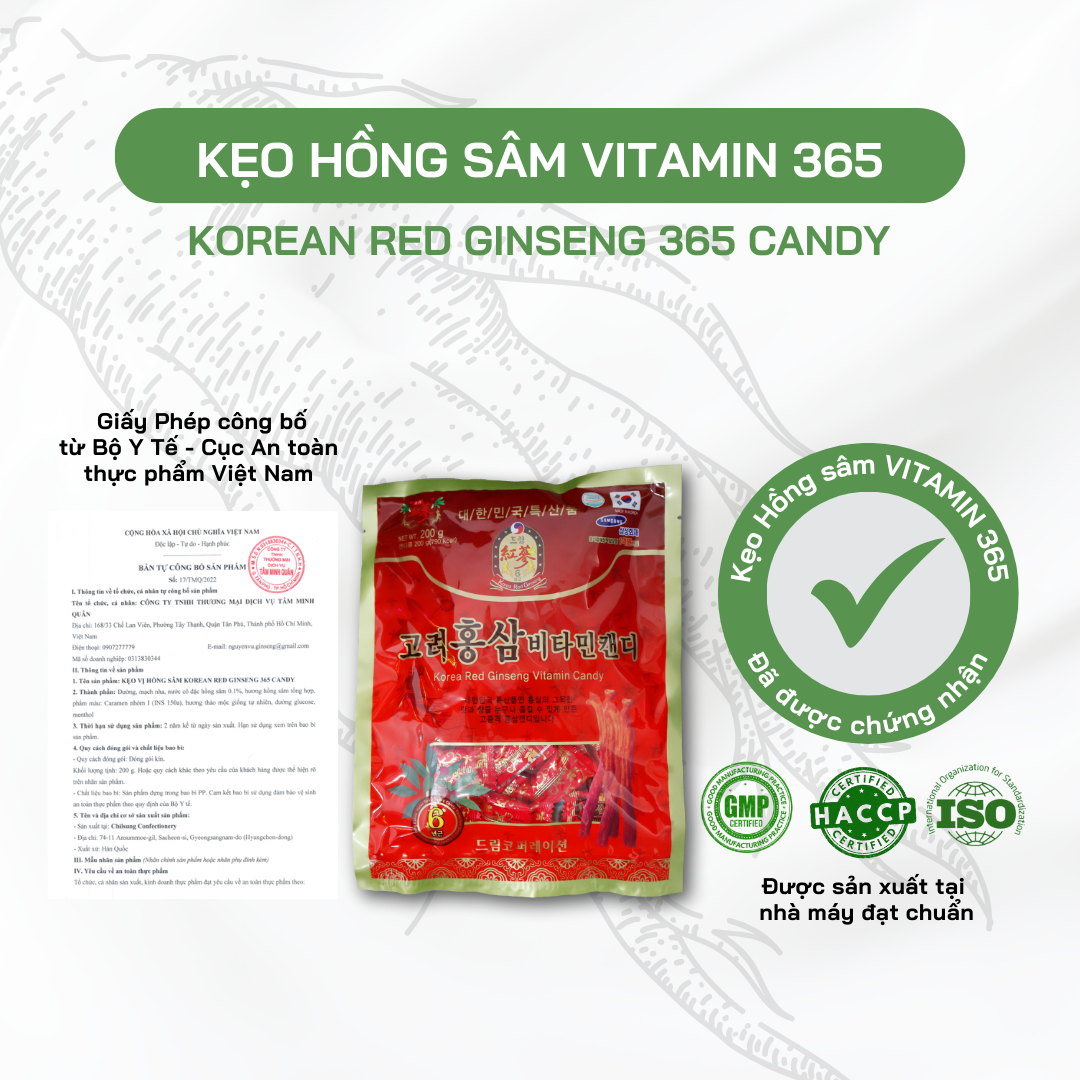 Kẹo Hồng Sâm Vitamin KHealth Hàn Quốc - Hỗ Trợ Giảm Mệt Mỏi, Giảm Say Tàu Xe