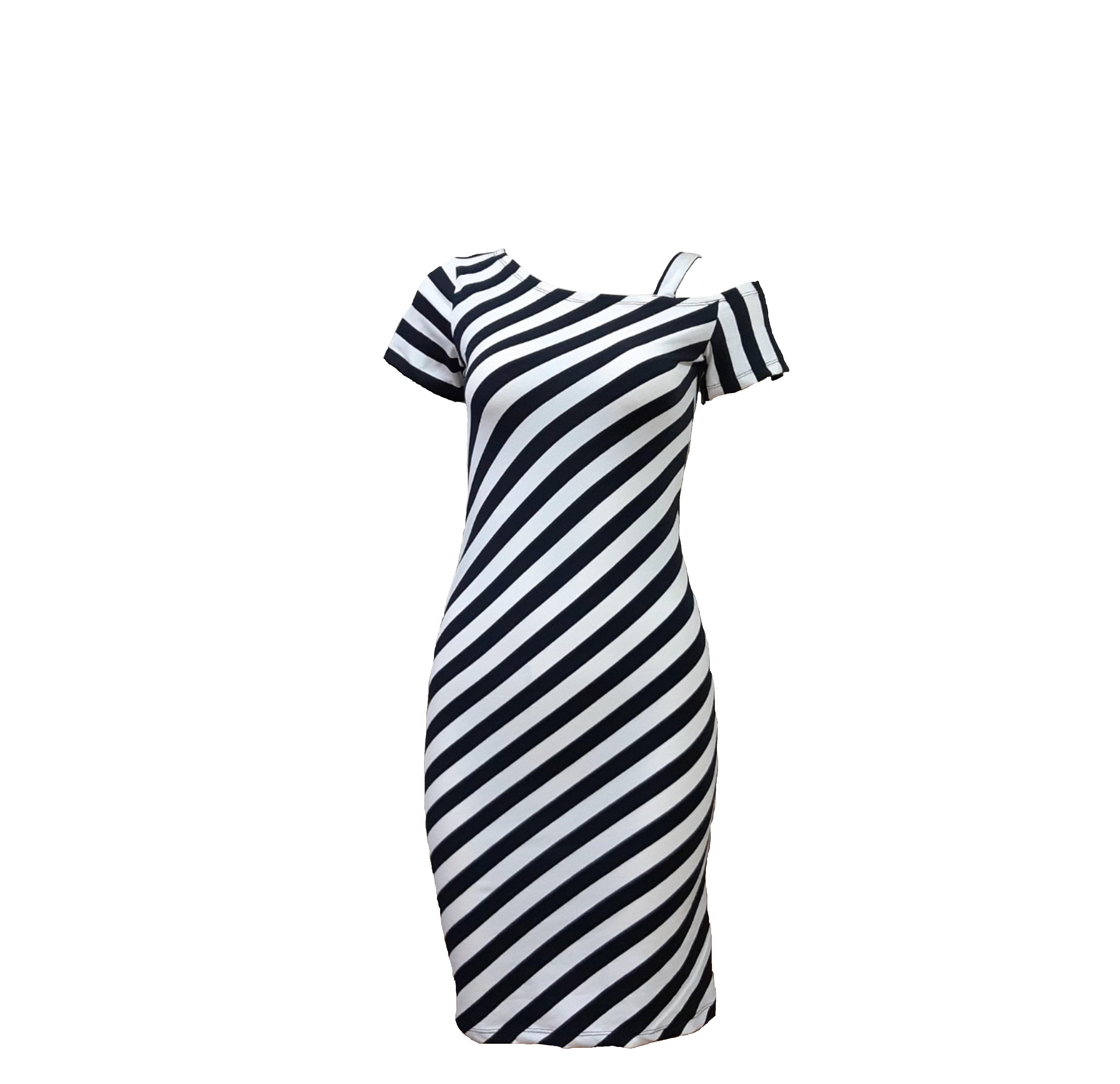 Đầm sọc vai lệch (vải cotton)