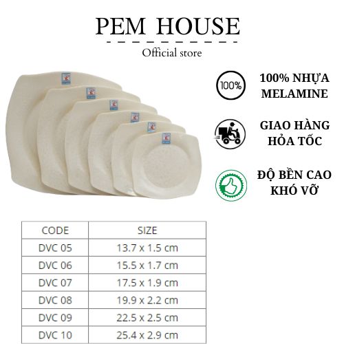 Dĩa Nhựa Melamine Vân Đá Kem- Fataco