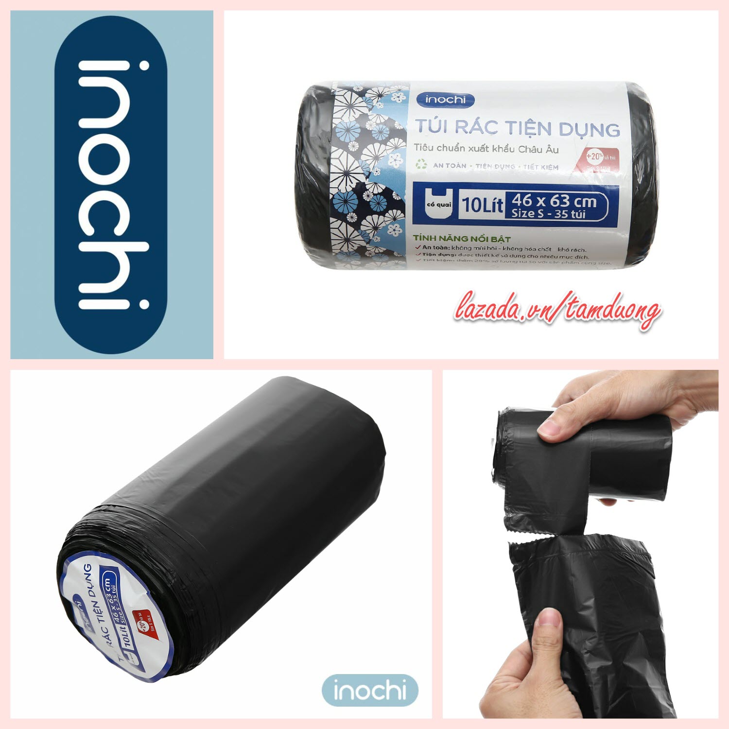 Cuộn 35 túi rác Inochi tiện dụng 10L [HCM-Giao hoả tốc 2h]
