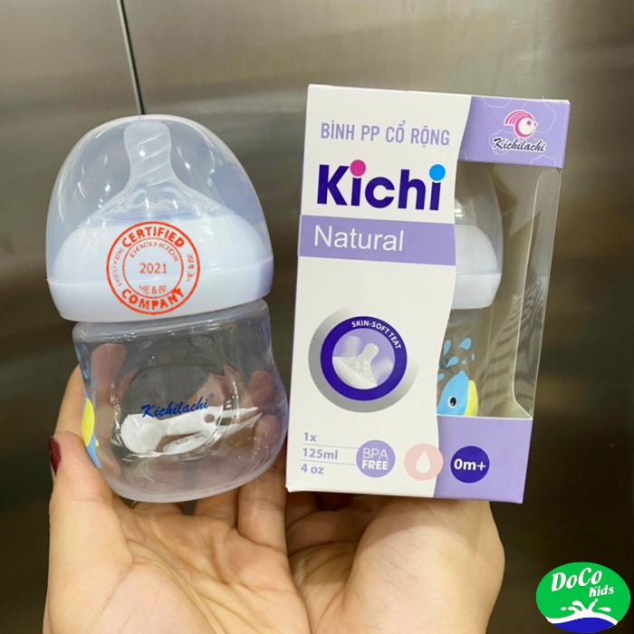 Bình sữa cổ rộng Kichi 125ml cho bé cưng