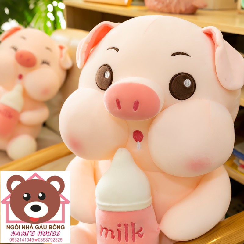 [XẢ KHO GIÁ SỈ] GẤU BÔNG HEO ÔM BÌNH SỮA 35CM