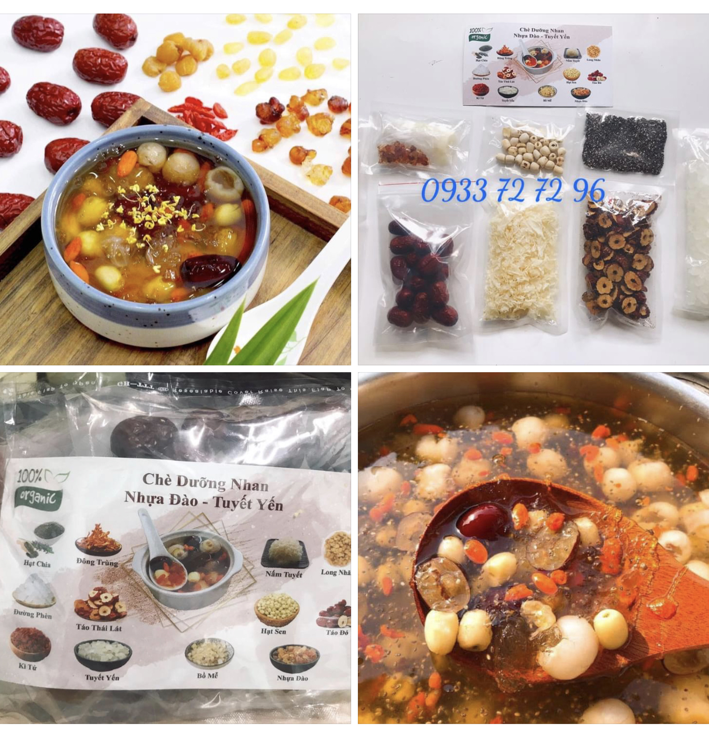Combo Nguyên Liệu Chè Dưỡng Nhan Tuyết Yến GÓI 400G 13 vị Nấu Được 10 Chai 330ml