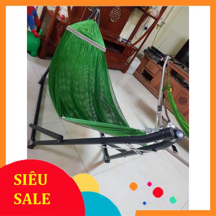 Bộ võng xếp khung sắt sơn tĩnh điện màu đen (có ảnh thật)