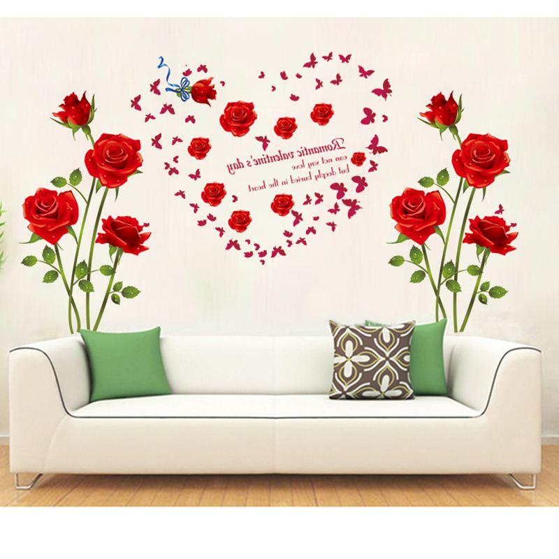 Decal dán tường đôi hoa hồng nhung đỏ
