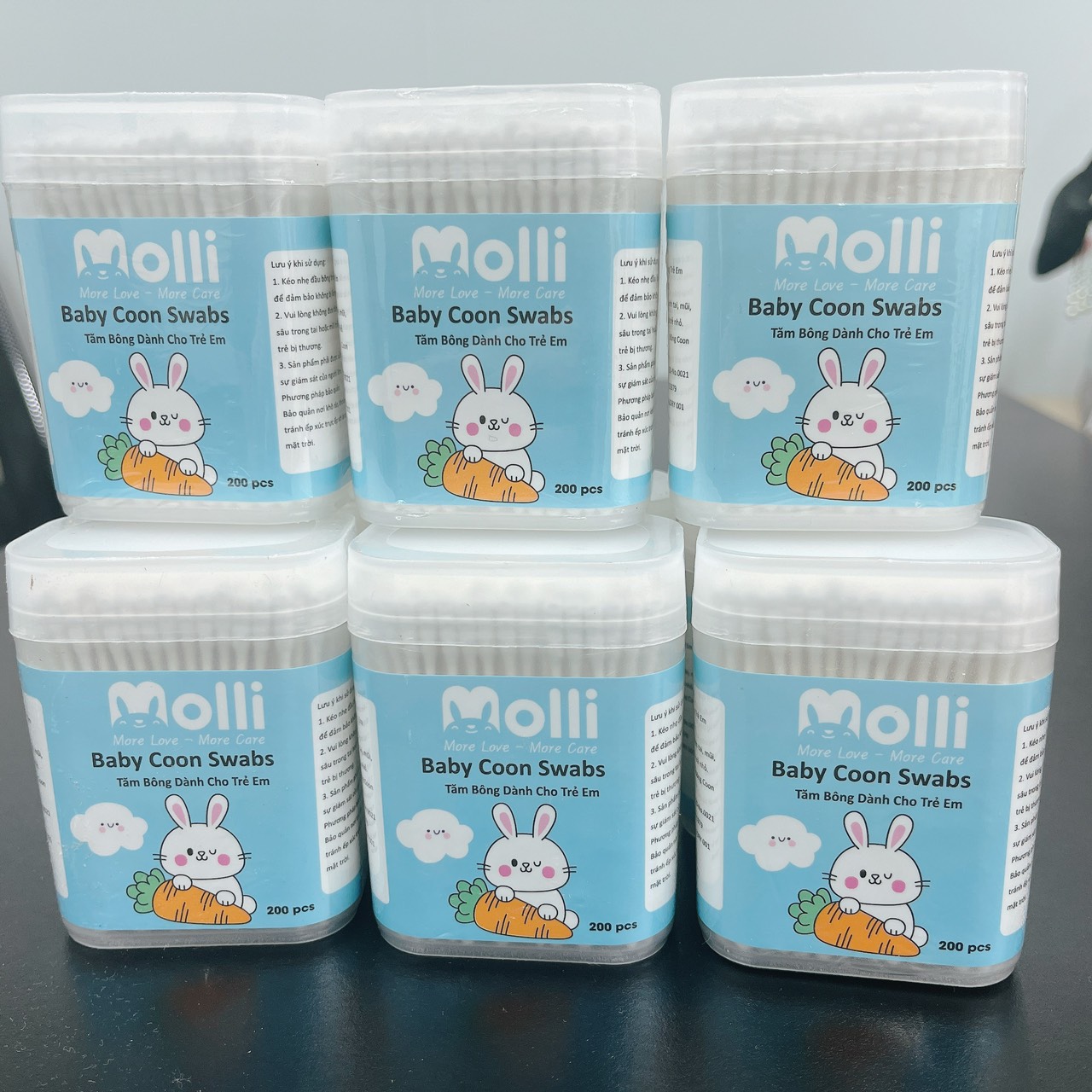 Tăm bông đa năng thân giấy Molli cho bé (Hộp 200/ 400 que)