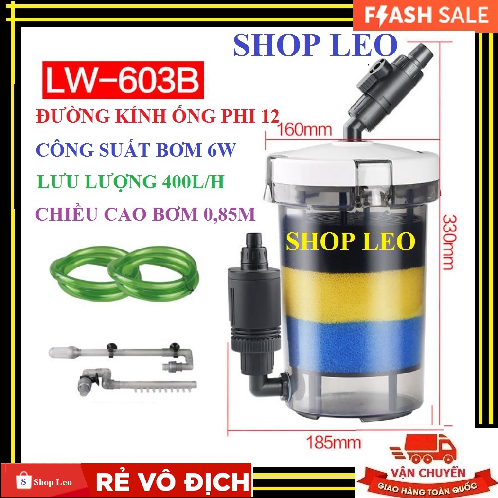 [Hoàn Tiền 10%]Lọc Sunsun LW 603B (có bơm vỏ trong suốt) - Lọc Thùng bể thủy sinh - Hồ cá cảnh -Shopleo - lọc cho hồ thủy sinh - bể cá cảnh - máy lọc thùng