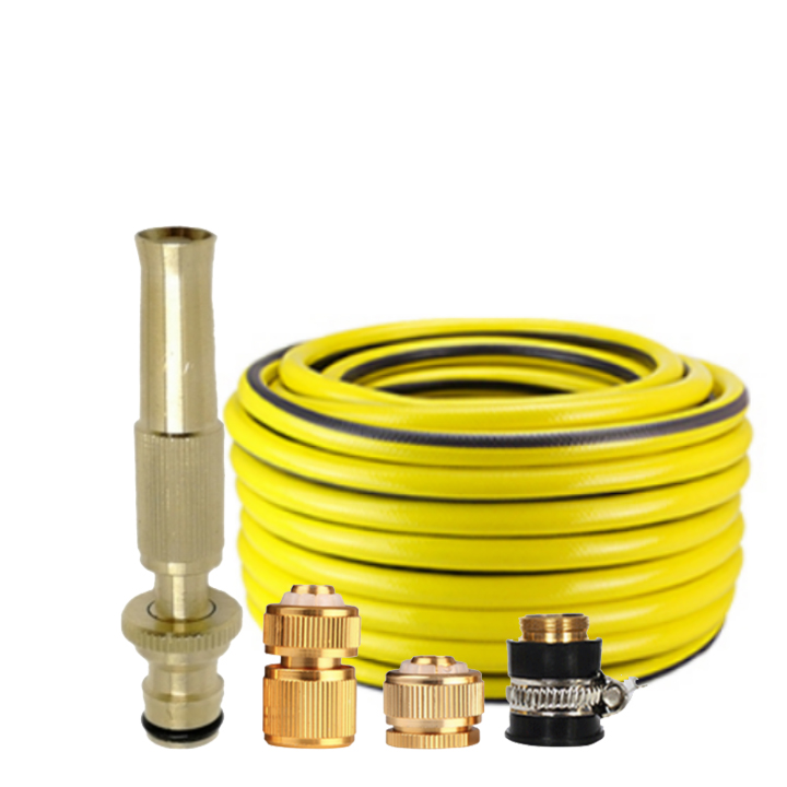 Vòi nước vòi phun nước rửa xe tưới cây tăng áp thông minh + bộ dây bơm nước 15m cao cấp TLG 587498 đầu đồng, cút đồng(vàng)