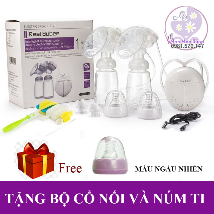 [Chính hãng] Tặng kèm bộ cổ nối và núm ti - Máy hút sữa điện đôi Real Bubee 6 cấp độ mạnh - Realbubee loại 1