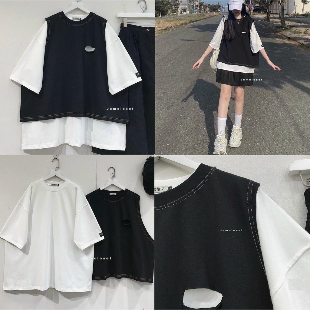 Áo gile đen unisex style Hàn Quốc (kèm áo trong)