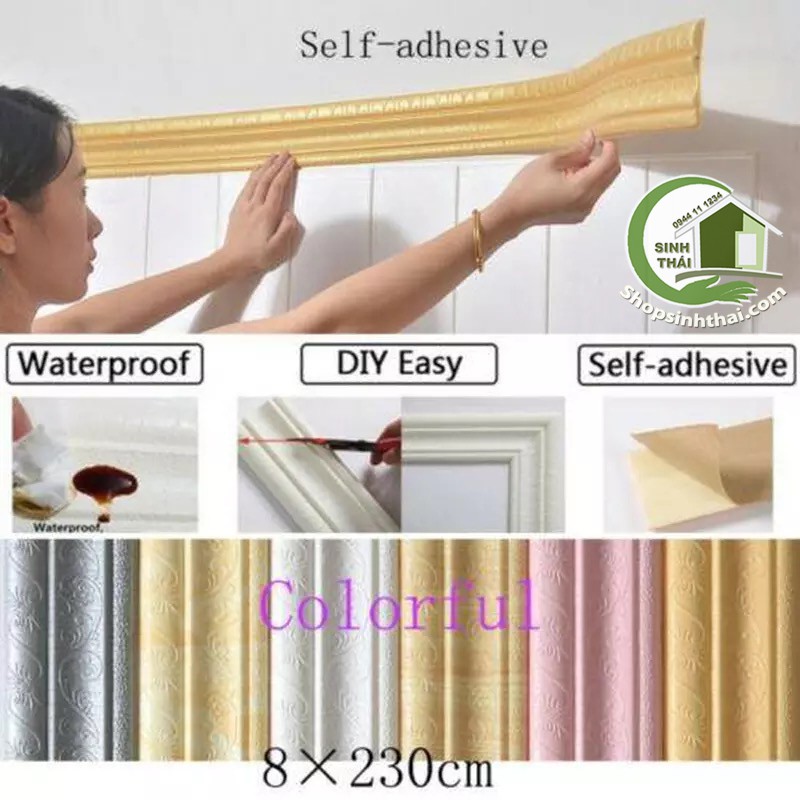 [HCM]Xốp dán len tường màu vàng - phào chỉ dán khung tranh - dán chỉ tường - [8cm x dài 230cm] có sẵn keo
