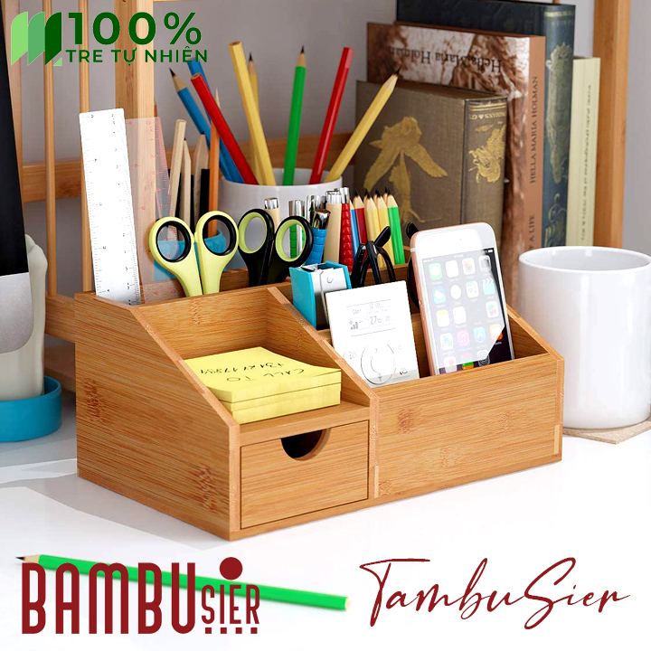Hộp đựng bút để bàn gỗ tre _ POKETO