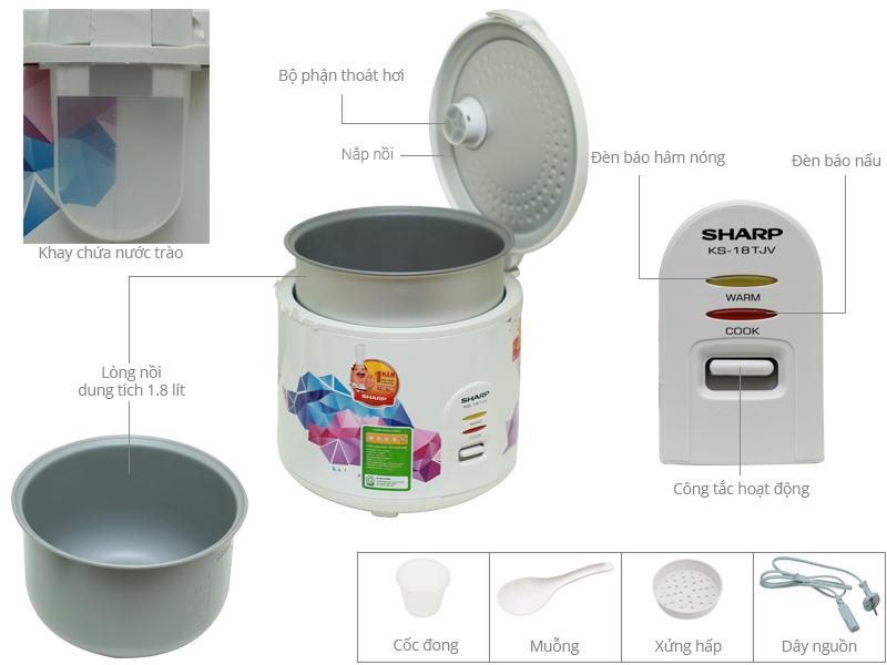 Nồi cơm điện Sharp 1.8 lít KS-18TJV (hàng trưng bày)