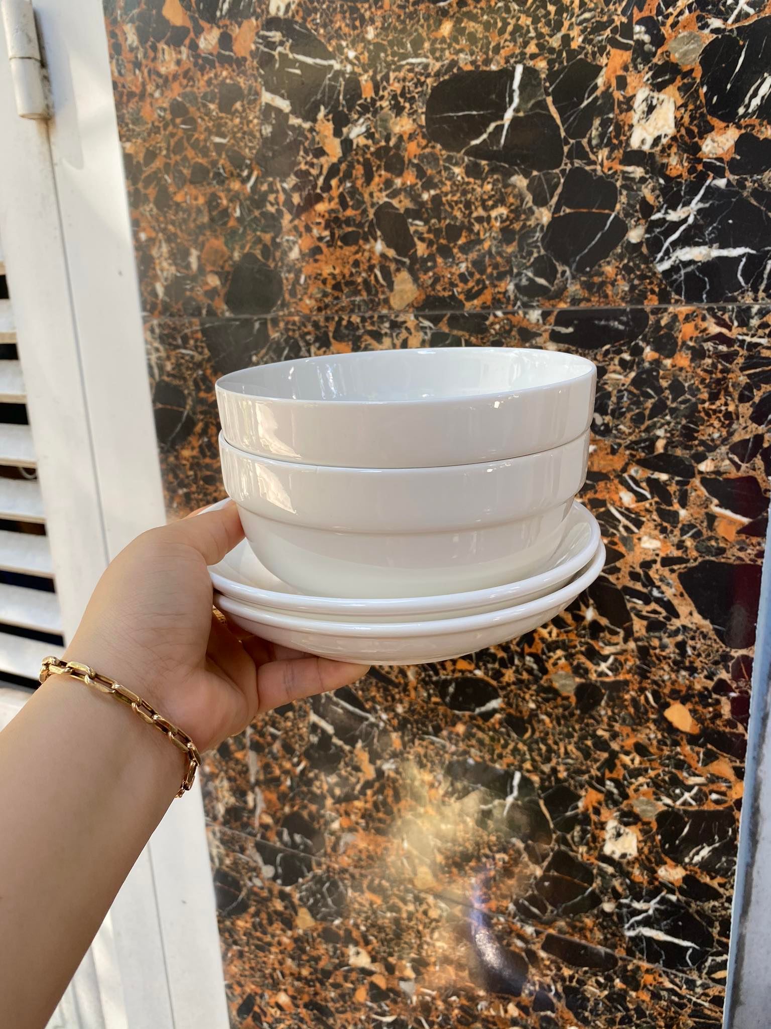 Bộ 2 tô + 2 dĩa sứ trắng hkm unilever