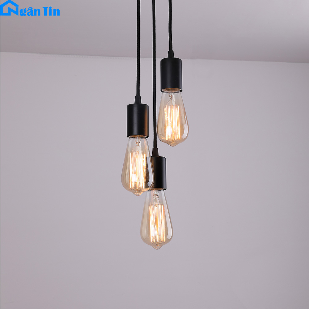 Bộ dây đèn thả Led thả trang trí màu đen E27 220V (Tặng kèm bóng dài Led Edison 4w ánh sáng vàng)