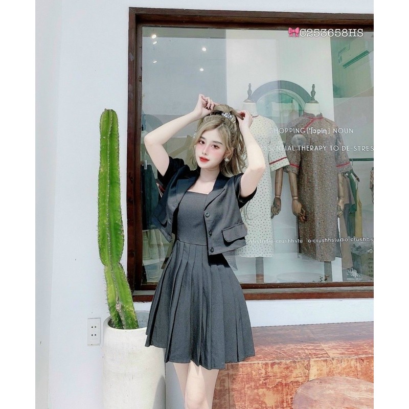 [HCM]Áo Vest + Đầm Xếp Ly Bigsize 60=>90