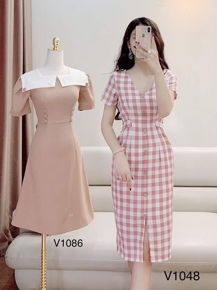 [HCM]ĐẦM SỌC CARO BÓ EO THẮT NƠ SUGAR