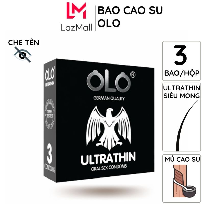 Bao cao su OLO ULTRATHIN ORAL 3 bao/hộp kéo dài thời gian tinh dầu bạc hà siêu mỏng chống tuột