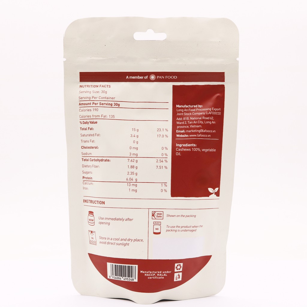 Hạt Điều Rang Không Muối LAFOOCO Túi 100g