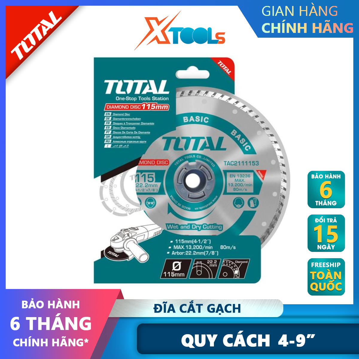 Total mini cutting disc tile width 7.5mm, full size 5-7-9inch, for industrial tile cutting xtools