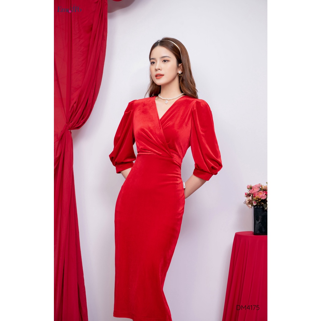 Đầm Nhung, Cổ V Tay Lỡ Emspo Dm4175