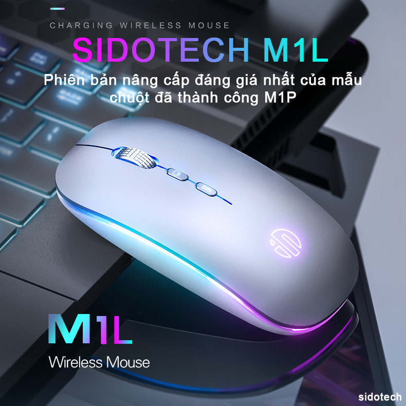 Chuột không dây wireless sạc pin Sidotech Inphic M5 bản nâng cấp chuột bluetooth của M1P thiết kế silent tắt tiếng click  / có LED / con lăn kim loại / sạc 1 lần dùng 8 tuần / phong cách chuột Macbook Apple cho máy tính laptop -Chính hãng