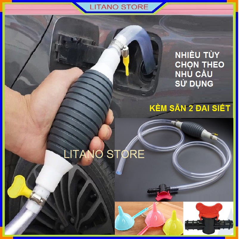 Dụng cụ bơm hút chất lỏng, xăng dầu bóp tay đa năng tiện dụng litano - quả bóp sang chiết chất lỏng kèm ống dẫn trong suốt