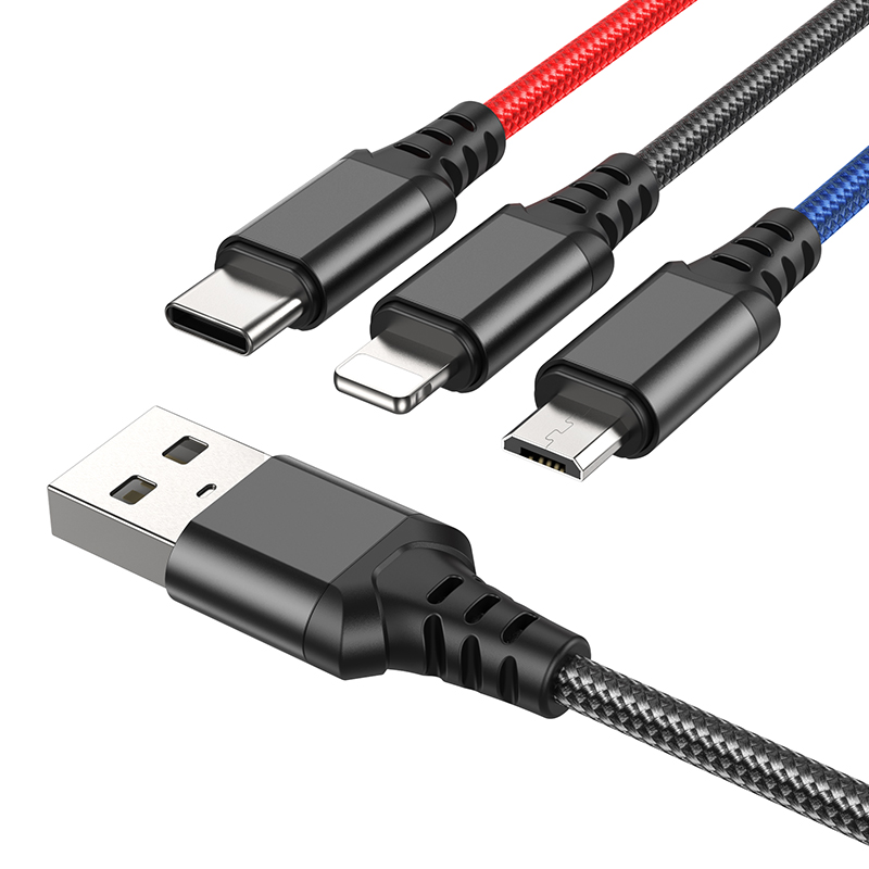 Cáp sạc 3 đầu Hoco X76 Lightning+ Type-C + Micro dây dù siêu bền dài