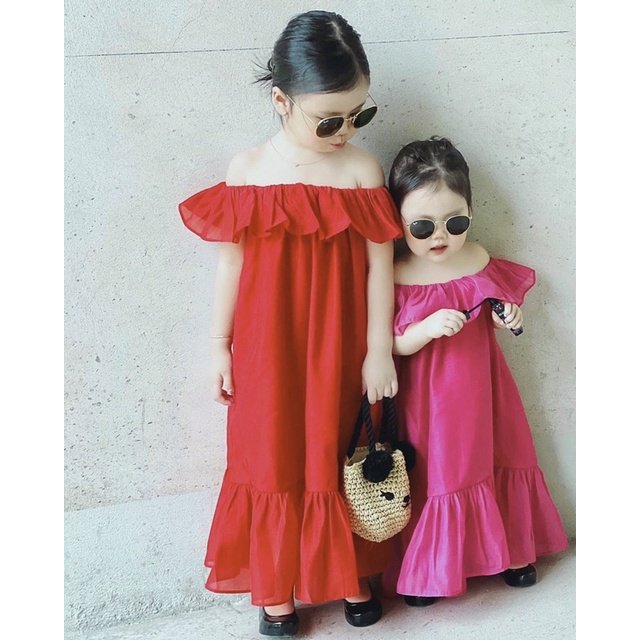 Váy maxi bé gái, đầm bé gái hè trễ vai cực xinh TB30