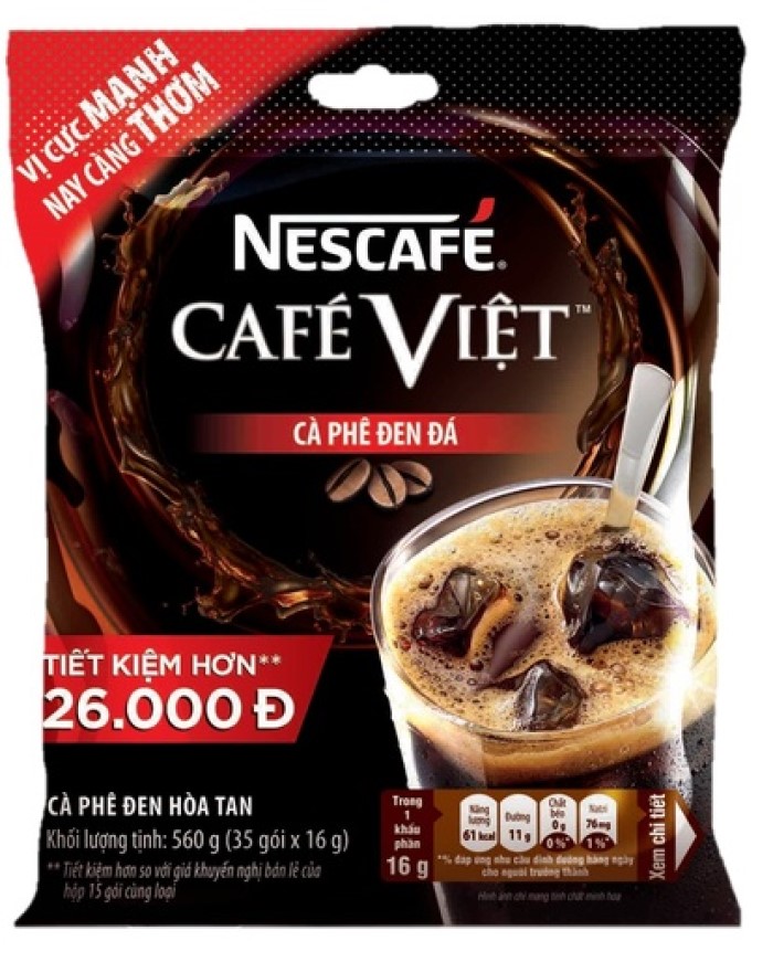 Cà phê đen đá Nescafe Cafe Việt 2 Trong 1 Cà Phê Đen Hoà Tan (bịch 35 gói x 16g)