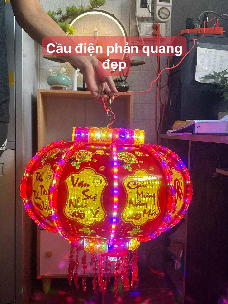 Lồng đèn 3d trang trí tết chữ nổi - lồng đèn điện xoay kết hợp đèn led