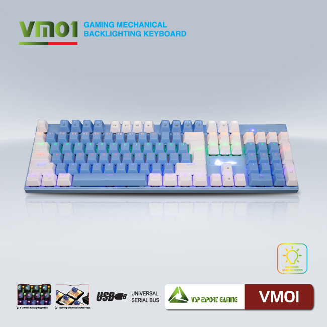 Bàn phím cơ VSP eSport Gaming VM01(TRẮNG XANH)