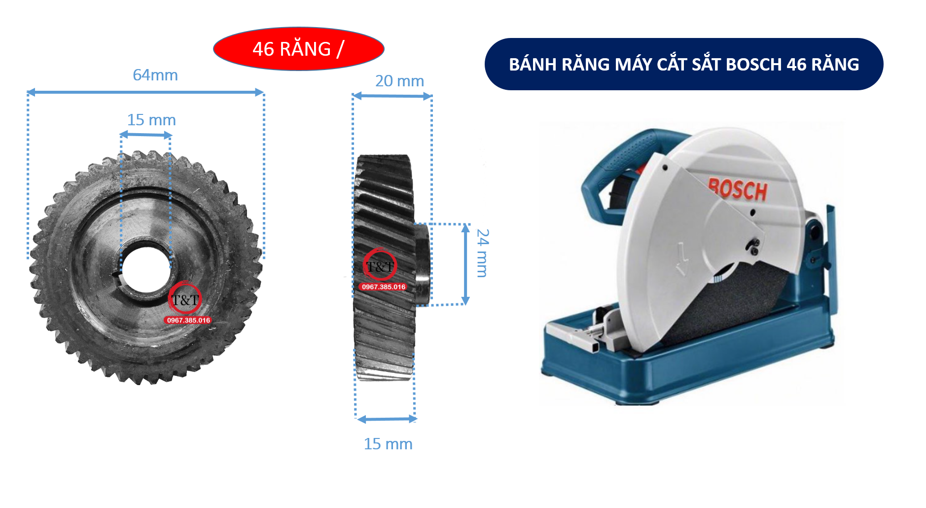 Bánh răng cắt sắt bàn bosc h gco200, nhông cắt sắt bàn bốt gco 200 lỗ 15 đk 64 46 răng/.