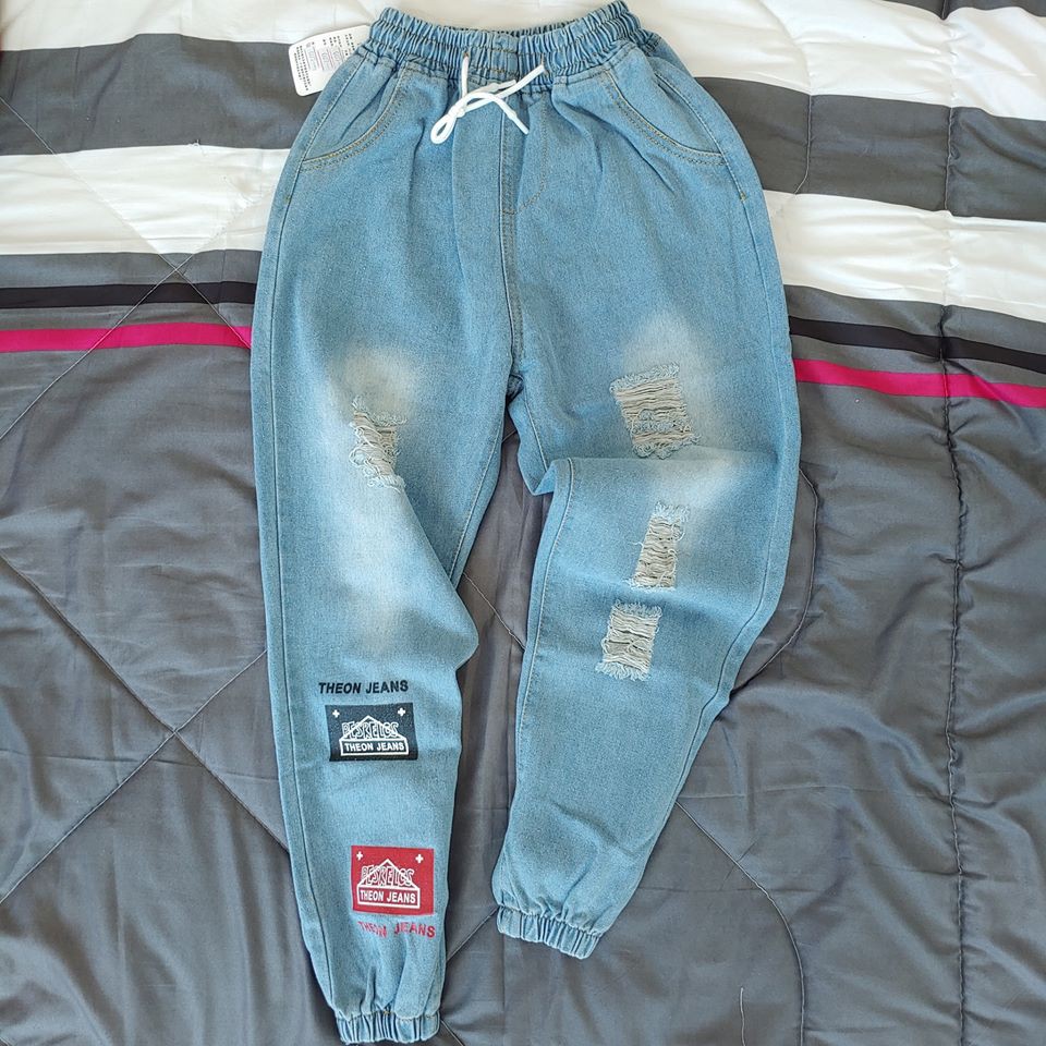 quần jogger jean nam ống chun rách
