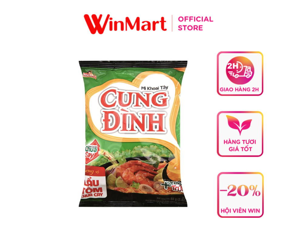 [Siêu thị WinMart] - Mì khoai tây Cung Đình lẩu tôm chua cay gói 80g