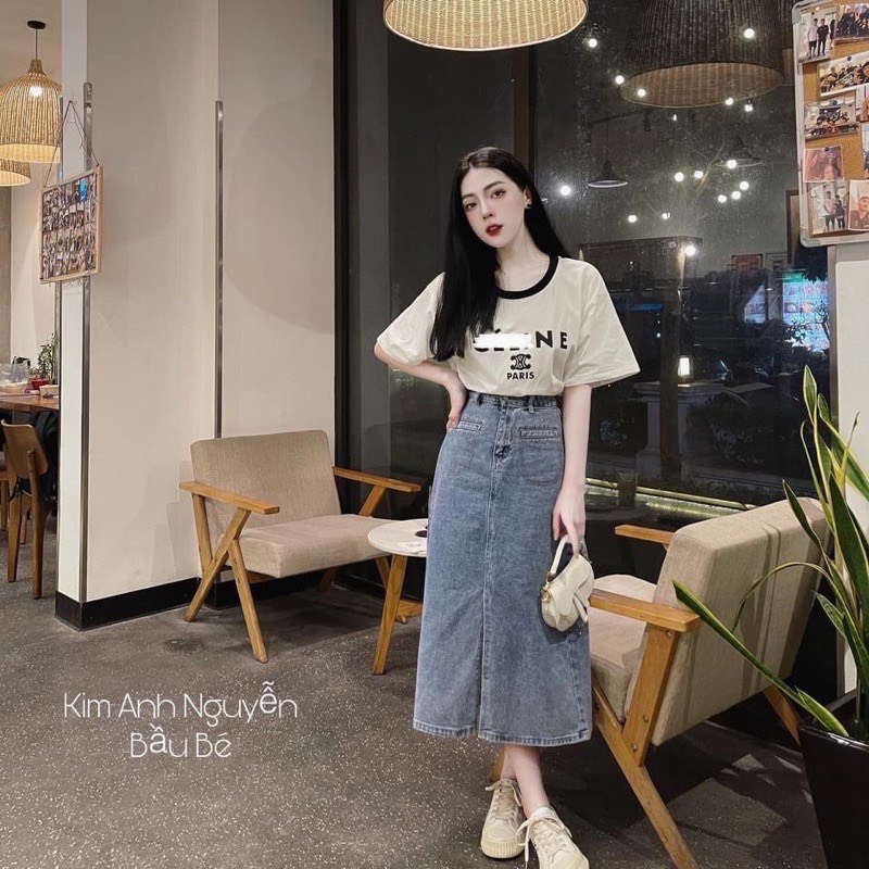 CHÂN VÁY BÒ DENIM TÚI CƠI XẺ TRƯỚC #913