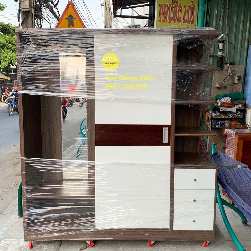[Freeship HCM] Tủ áo gỗ MDF cửa lùa có kệ CPX-T08 ( 180x200 cm )
