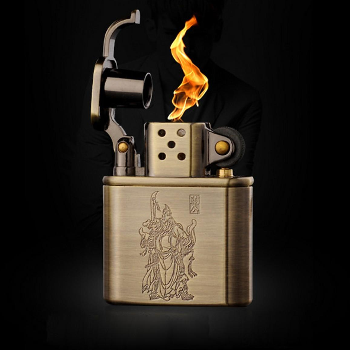{ HOT } Hột Quẹt Bật Lửa Gas Đá Cối Kiểu Cổ  Khắc Họa Tiết Ngẫu Nhiên Dùng Gas Cao Cấp