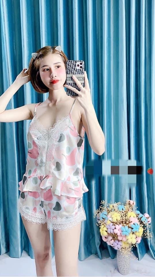 [HCM]Đồ Bộ 2 Dây Lụa Tơ Tằm Phối ren