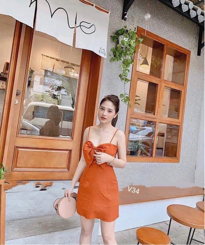 Đầm 2 dây nơ ngực kate-MTB
