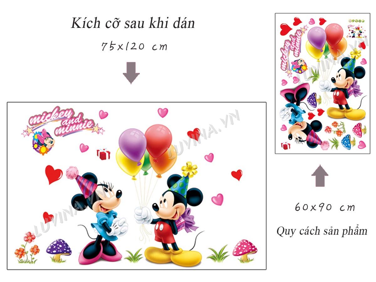 [HCM]DECAL DÁN TƯỜNG KITTY HỒNG VÀ MICKEY