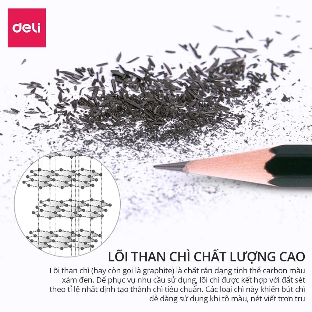 (Hộp 12 Cây) Bút chì tam giác 2B Deli EC001 Có Gôm