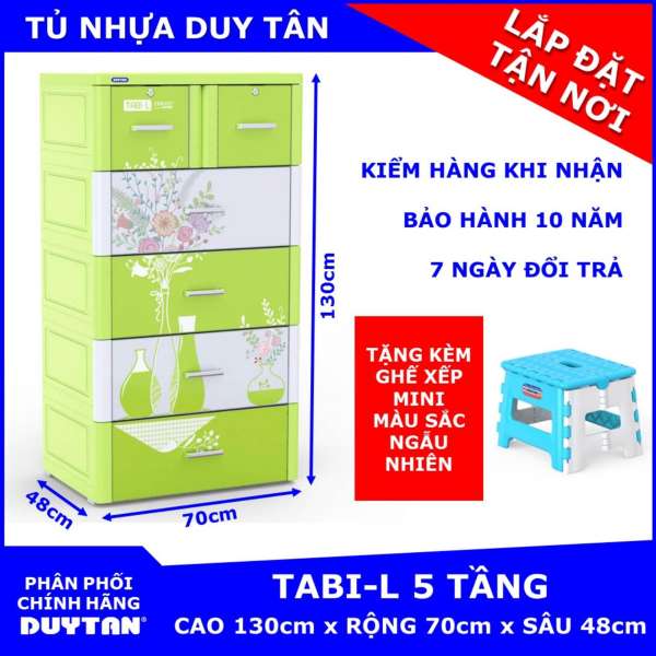 Tủ nhựa Duy Tân TABI-L 5 tầng (Lá Bình Hoa) tặng kèm Ghế xếp mini Duy Tân màu sắc ngẫu nhiên