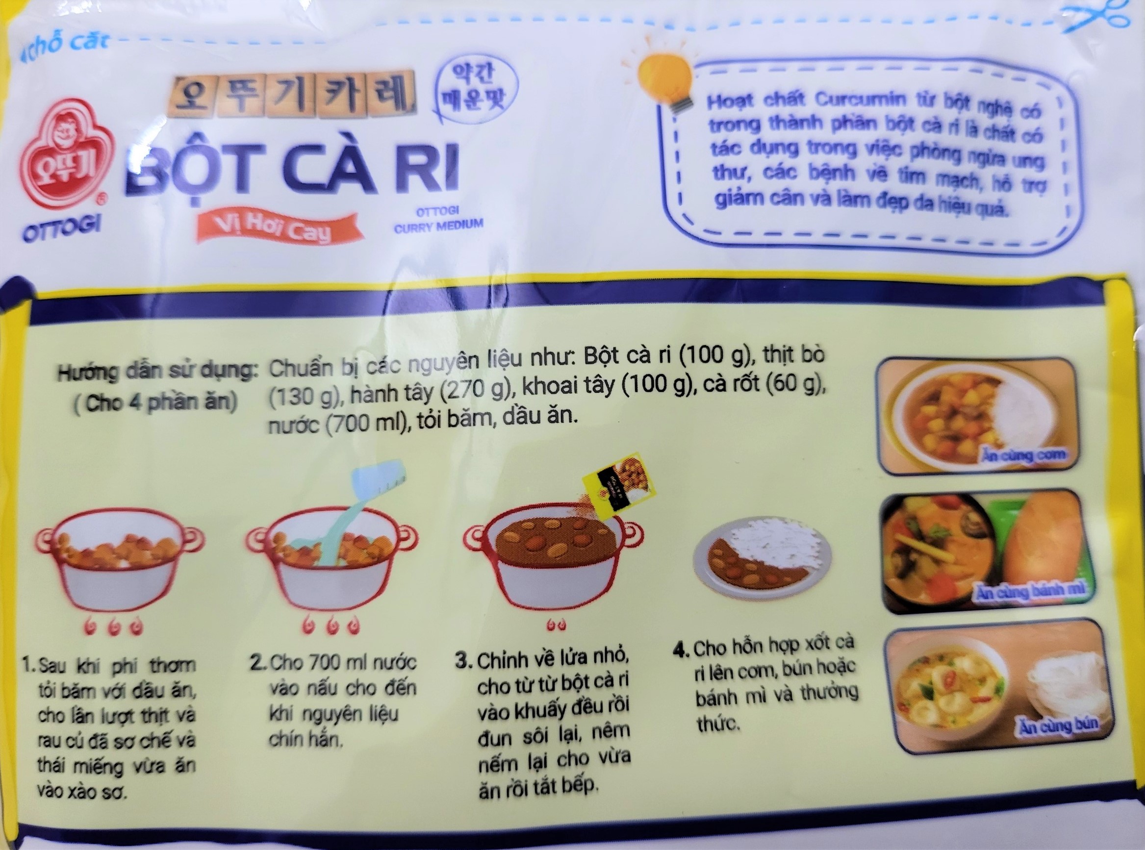 [Gói 100g – vị HƠI CAY ] BỘT CÀ RI [VN] OTTOGI Curry Medium Powder