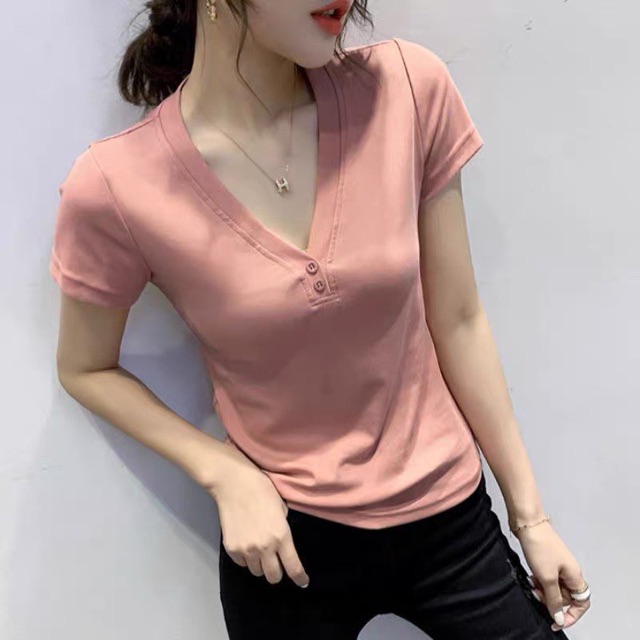 [HCM]Áo thun body cổ tim thời trang (Trắng và Hồng)