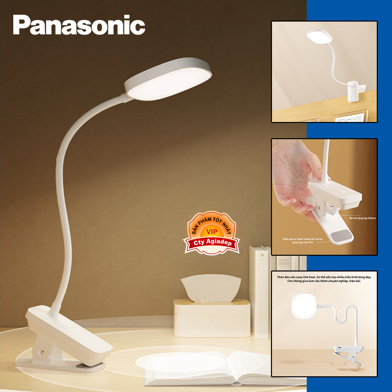 Đèn bàn chống cận Panasonic - Công nghệ Led tích điện - Nút cảm ứng chỉnh 3 chế độ sáng - Chân kẹp cổ mềm tiện dụng